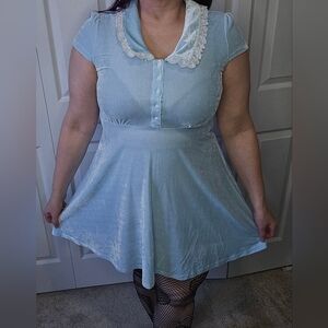 Killstar Baby Blue Velvet Dress Lace Trim XL
